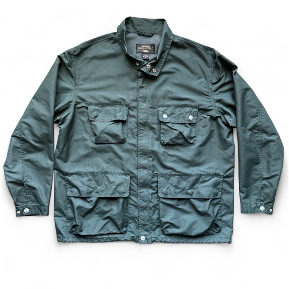 VTG Banana Republic Safari Field Jacket Back Game Pocket Sz M Green EXC Cond